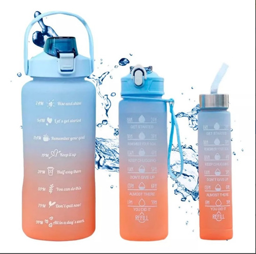 Botella motivacional de Fitness Academy, 3 unidades, 3 en 1, varios colores