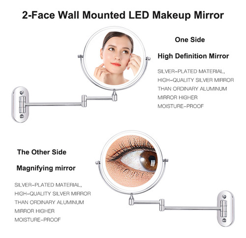 Espejo De Maquillaje Montado En La Pared Con Luz Led, Aument