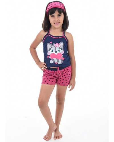 Baby Doll Infantil Alça Com Brinde Short Pijama Malha Verão