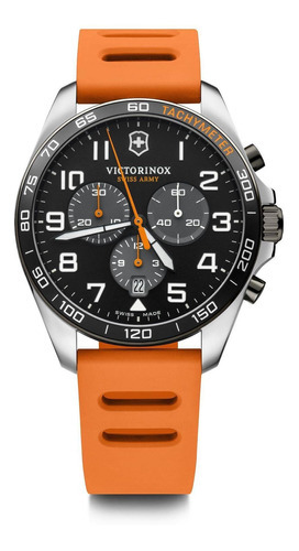 Reloj Victorinox Fieldforce Swiss Army 241893 para hombre, color de correa naranja, color de bisel negro, color de fondo negro