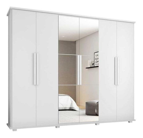 Guarda Roupa Casal 6 Portas Com Espelho - Branco