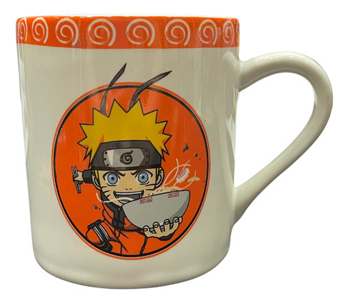 Caneca Em Porcelana Naruto Ramen Chibi 330 Ml Branca Laranja