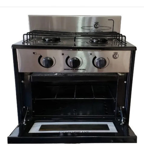 Imagen 3 de 5 de Anafe De Cocina Con Horno 2 Hornallas Negro Y Acero 202002e