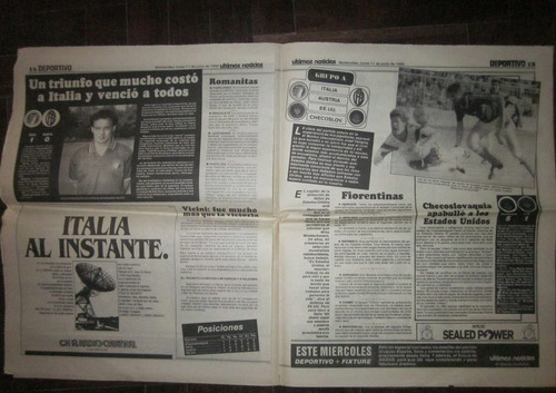 Antiguo Diario Ultimas Noticias Deportivo Italia 1990 11 De (Usado)