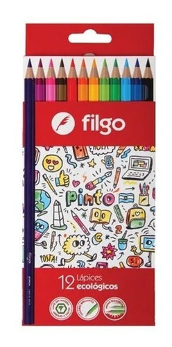 12 Lapices Colores Filgo Pinto Largos Sin Madera Brillantes