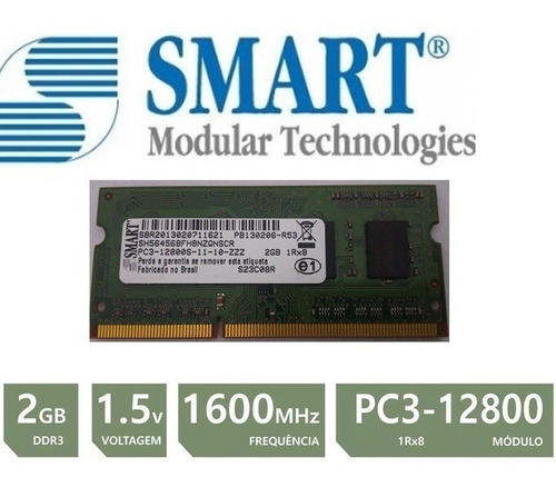 Memória Notebook Smart Ddr3 2gb Pc3 12800s(dell, Hp, Lenovo)