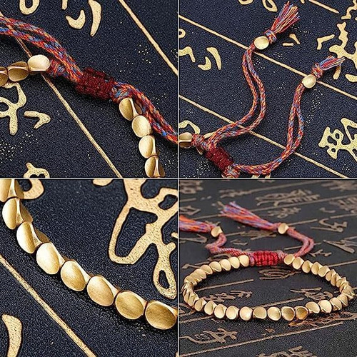 Duo Pulsera Cobre Tibetana Hecha A Mano De Cuerda Unisex