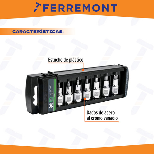 Juego De 7 Dados Cuadro 1/2 Punta Torx Truper 102237