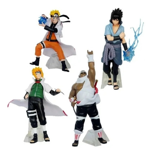 Naruto, Sasuke, Minato Y Killer Bee Set De 4 Figuras + Pines (Usado)