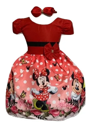 Vestido Infantil Tem tico Minnie Vermelha Fantasia brinde