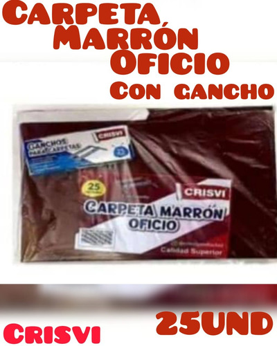 Carpeta Marrón Oficio C/gancho Paq 25 Und