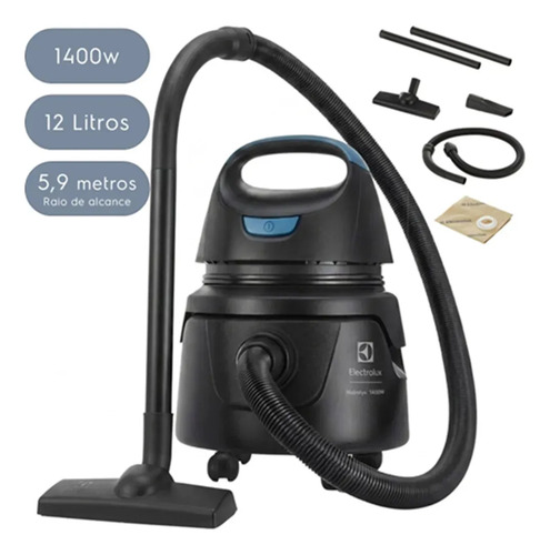 Aspirador de Pó e Água Electrolux 1400W 12 Litros 5,9 raio de ação Compacto Potente Função Sopro protetor térmico AWD01
