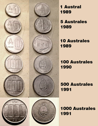 6 Monedas Antiguas Argentinas - Australes 1989-1990-1991 (Usado)