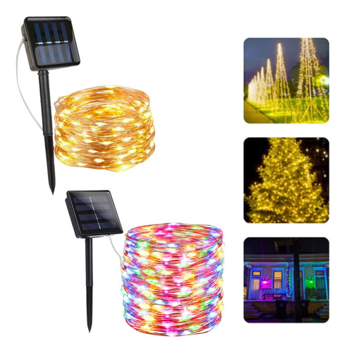 Pisca Pisca Fio De Fada Natal Placa Solar Led 10m Luzes Dourado