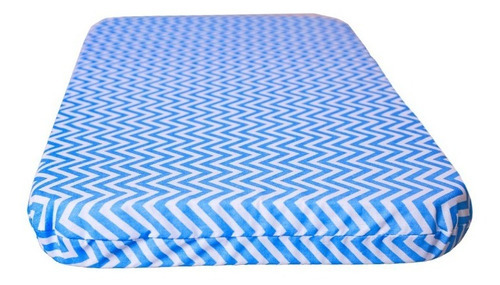 Colchão Para Moises Carrinho Oval Colchonete Mini Berço Cor Chevron Azul