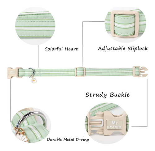 Collar De Algodón Verde Ajustable Para Perros