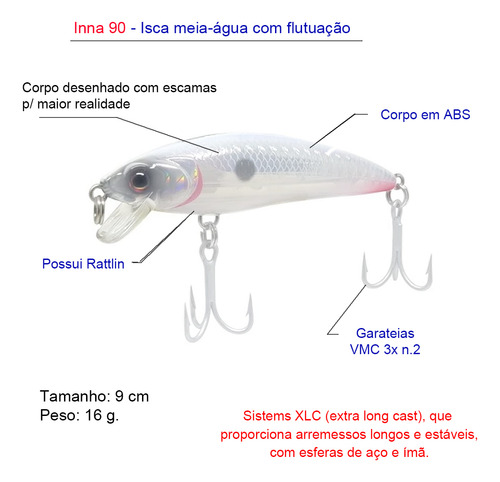 Isca Artificial Marine Sports Inna 9cm Peso 16g Cor HWT