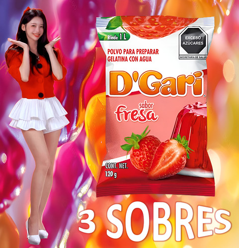 Dgari® 3 Gelatinas De Leche Sabor Fresa Rinde 1 Litro Wow