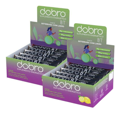 2x Bt Gel Repositor Energético Dobro Limão Cafeína 10 Un 30g Sabor Beterraba Com Limão