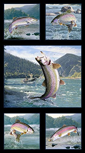 5  X 44  Panel Pez Pesca Animal Agua Linea Apretada Tela