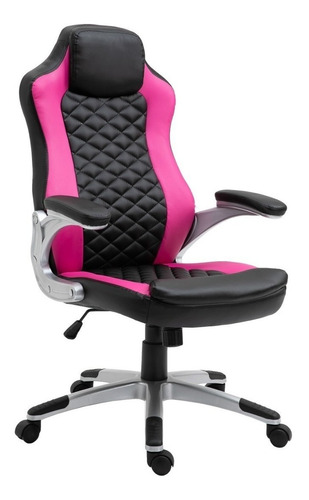 Silla de escritorio TodaTuCasa Orión gamer ergonómica  negra y rosa con tapizado de cuero sintético