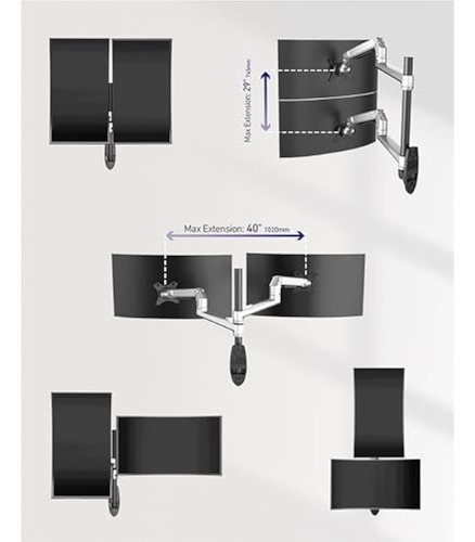 Dual Monitor Wall Mount For Flat Or Curved Screens