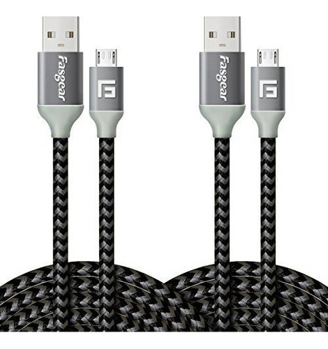 Cargador Micro Usb, 2 Piezas (10 Pies / 3m) Fasgear Nylon Tr