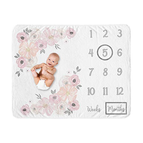 Manta Baby Milestone, Diseño Floral En Acuarela