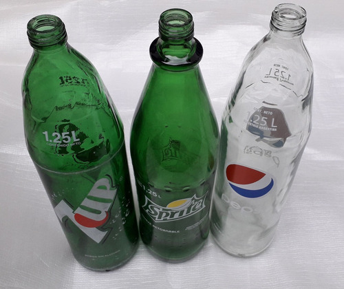 Botellas Antiguas Seven Up Pepsi Sprite Vidrio Vacia X 3 (Usado)