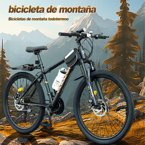 Bicicleta De Montaña 21 Velocidades Amortiguación Ajustable R26 Doble Suspensión Disco Mecánico Regalo de accesorios kit Color Negro