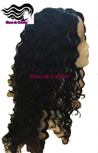 Peruca Front Lace Cacheada Afro Cor Preta 60 Cm Frete Grátis