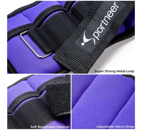 Tobilleras Deportivas Peso Ajustable Correa Velcro Violeta Violeta