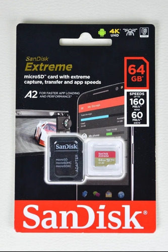  Micro Sd Sandisk 64gb Extreme 4k, U3, A2. Original 