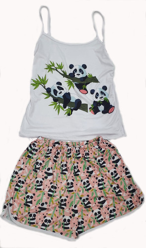 Imagen 1 de 3 de Pijama De Mujer Panda  Short Y Blusa