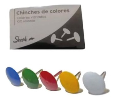 Chinches De Colores Shark Cjx100 Piezas Pack 3 Cajas