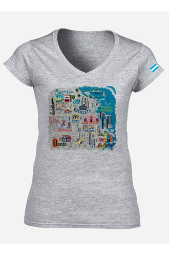 Remera Mujer Escote V Spun - Buenos Aires Mapa Turistico