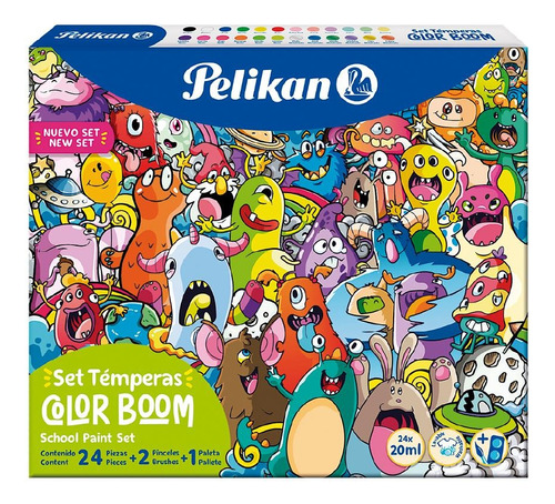 Set Pelikan Color Boom X 24 Temperas + Pincel + Mezclador