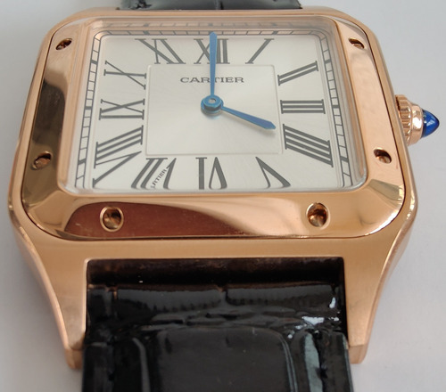 Reloj Cartiere Mod. Santos Dumonte Tamaño Xl Correa Negra Oro Rosa Caratula Plateada (Usado)