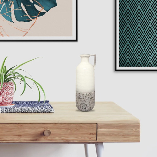 Imagen 2 de 7 de Jarrón Decorativo De Cerámica Combinada Altura 38 Cm Con Asa