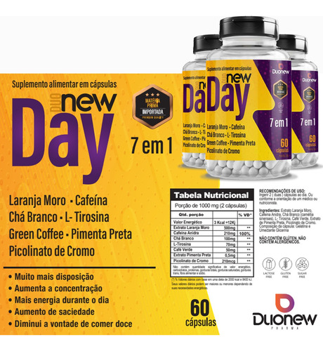 Termogênico Newday - 60 Capsulas - 7 Em 1 - Duonew