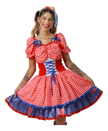 Vestido Festa Junina Quadrilha Caipira Feminino Adulto 