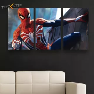 Cuadro Triptico Spiderman Ps4 Canvas Art 72cm X 40cm