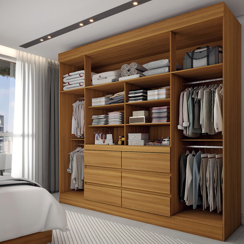 Guarda-roupa Casal Honey 4 Portas 6 Gavetas Com Espelho Cor Marrom