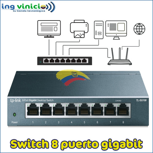 Switch Tp-link Tl-sg108 8 Puertos Gigabit Metálico Desktop