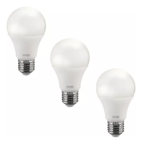 Pack 3 Ampolletas Led E27, 9w, 3.000k, Luz Fría, Vkb