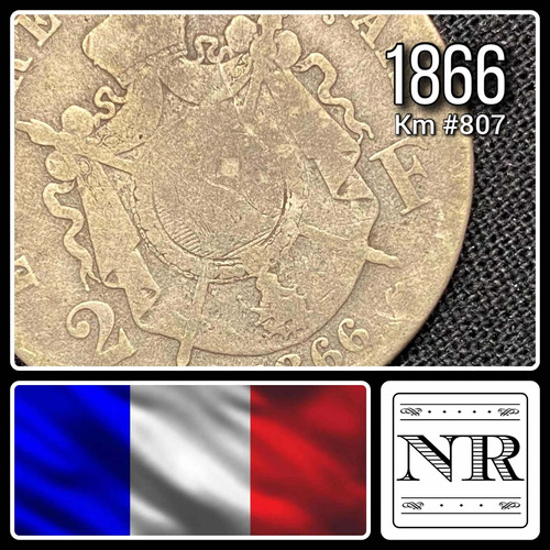 Francia - 2 Francos - Año 1866 - Km #807.3 - Plata .835