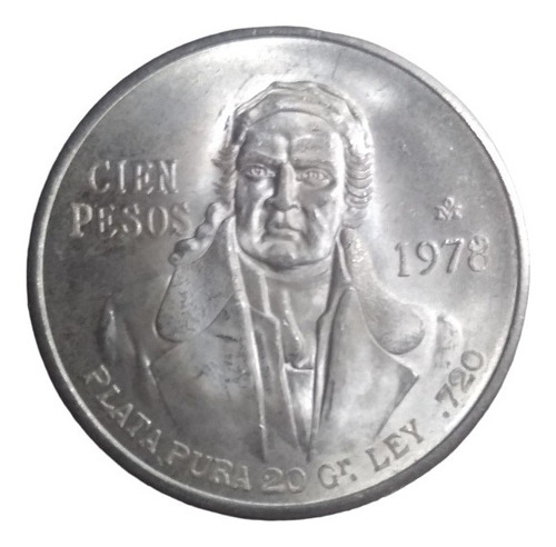 Moneda $100 Morelos Plata 0.720 Nueva Año 1978 C/capsula