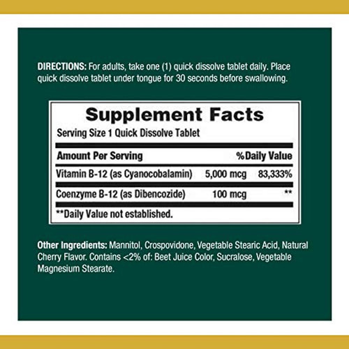 Nature's Bounty Vitamina B12 5000 Mcg 40 Tabs Fast Dissolve