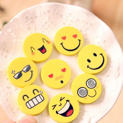Kit C/24 Peças Pote De Borrachas Emoji Escritório Material Cor Amarelo