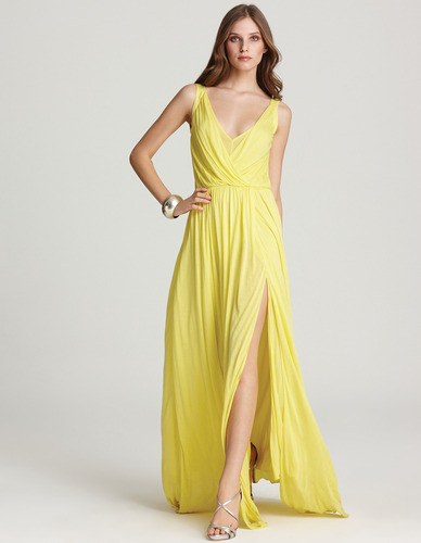 Vestido Bcbg Max Azria Amarillo De Seda Y Encaje Talla 6